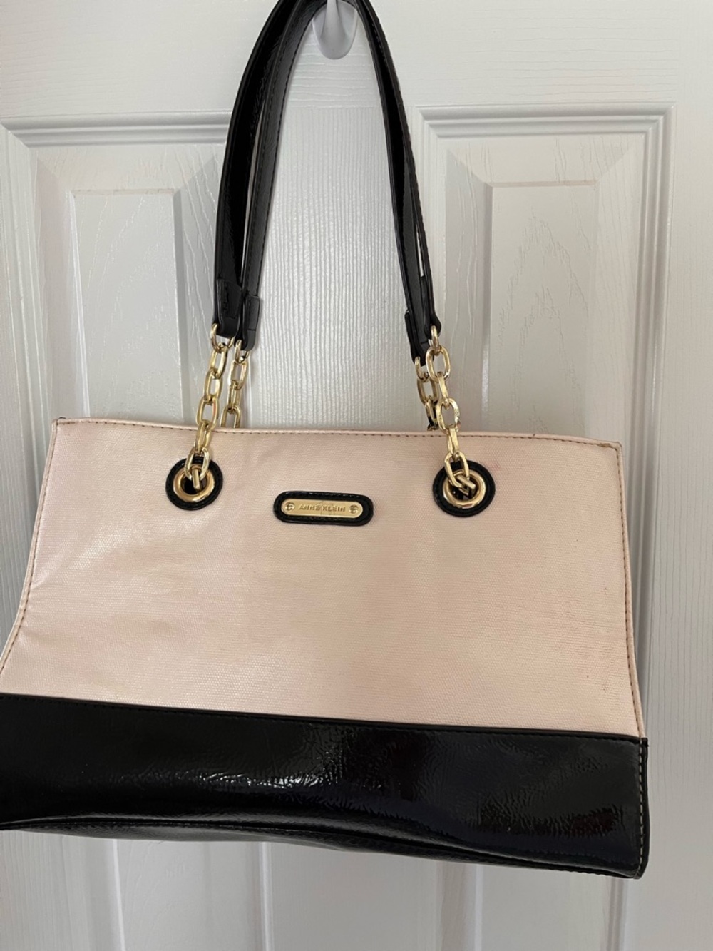 Anne Klein Two-Tone Beige and Black Shoulder Tote